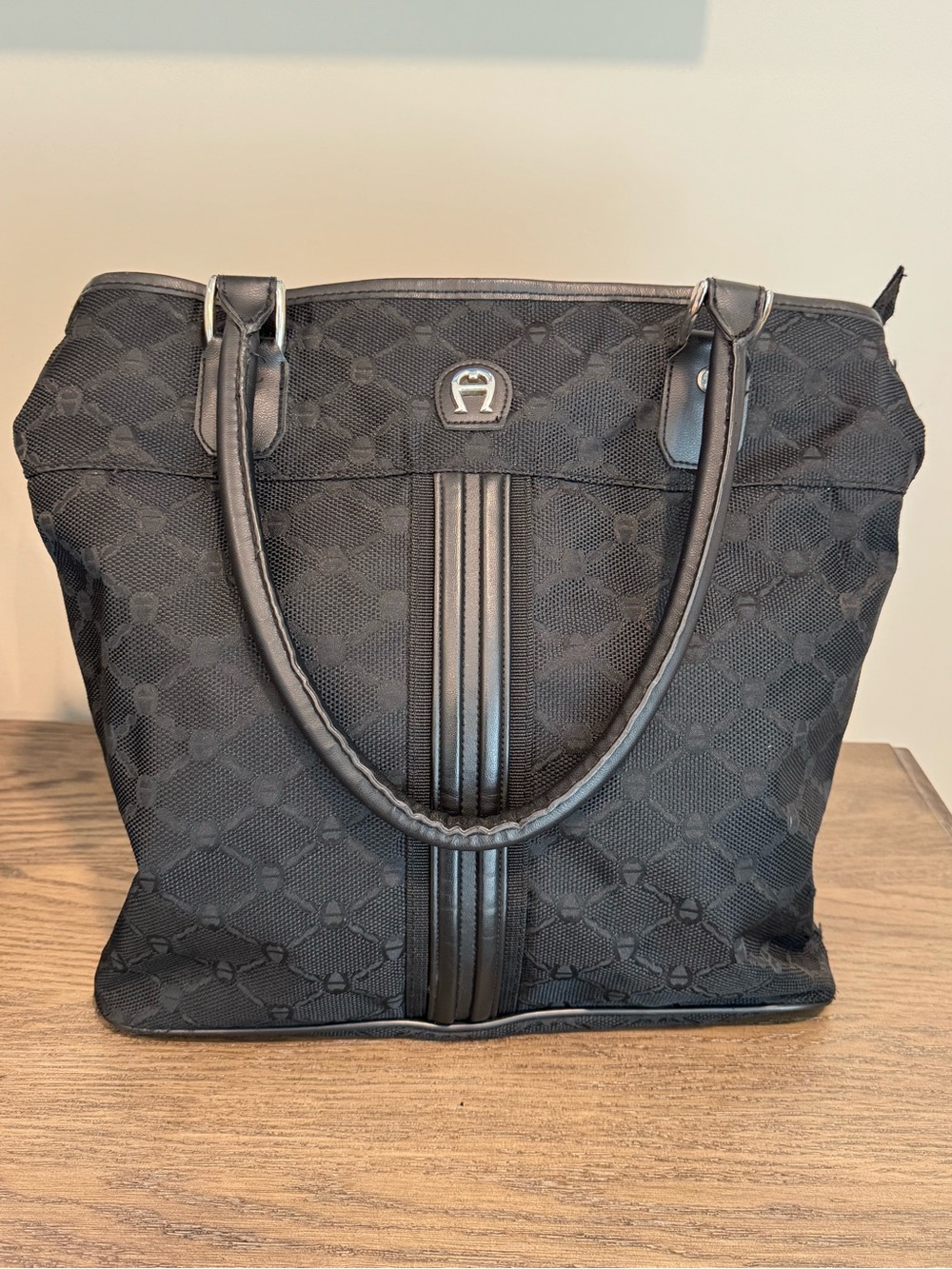 Vintage Etienne Aigner Black Monogram Tall Jacquard Tote Bag